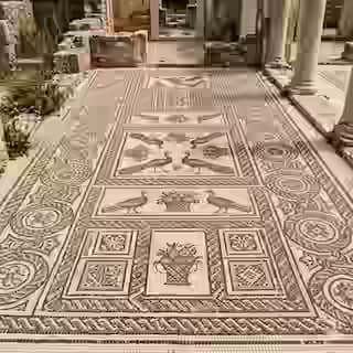 Wczesnobizantyjskie mozaiki podłogowe w ruinach bazyliki we wiosce Arkasa, Karpathos, Dodekanez, Grecja